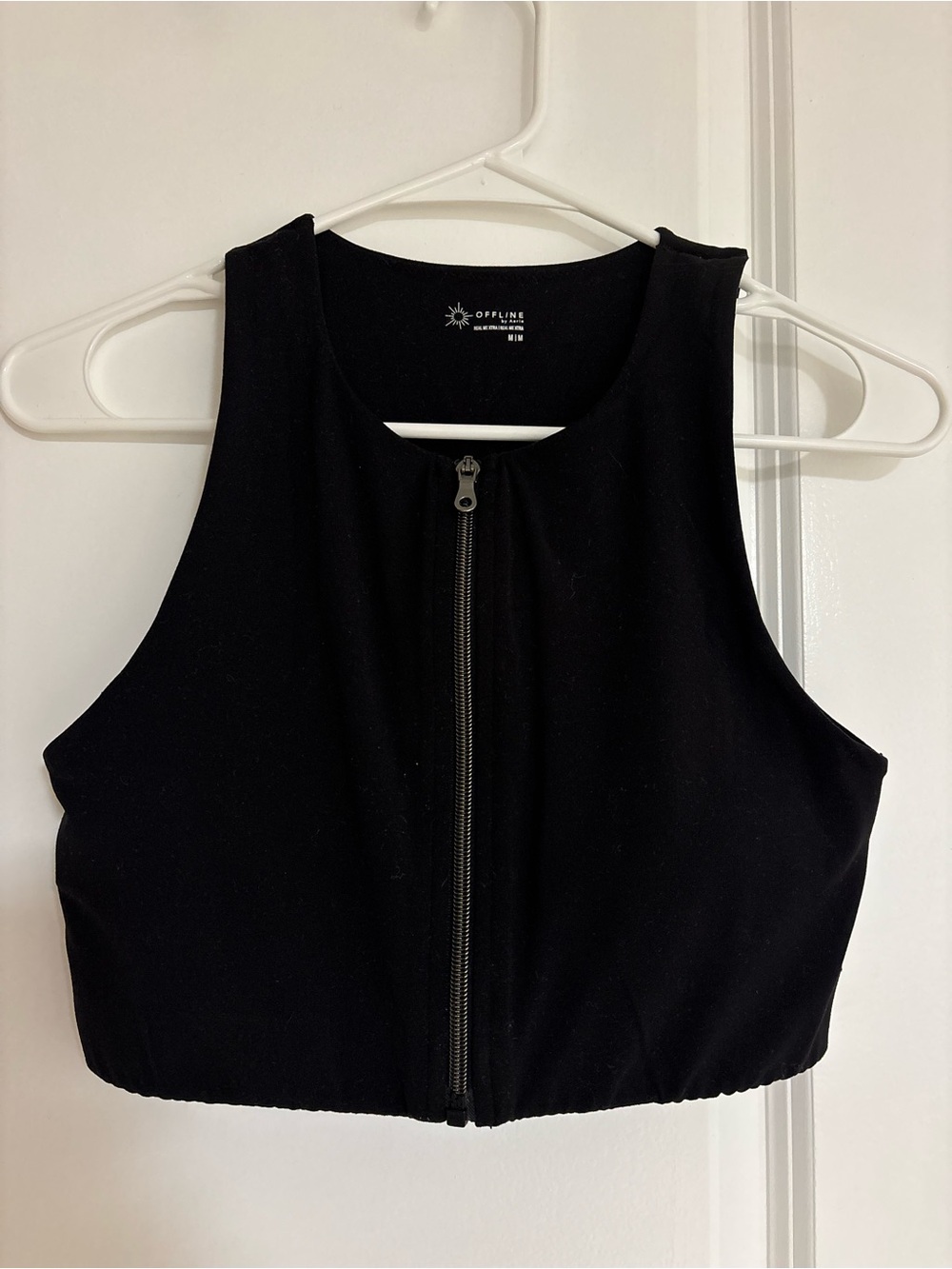 Aerie Black Zip-Front Cropped Tank Top